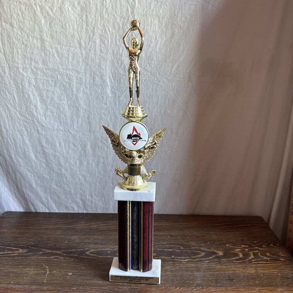Lady Basketball Player Shooting Trophy 19” Tall San Francisco Fire Dept